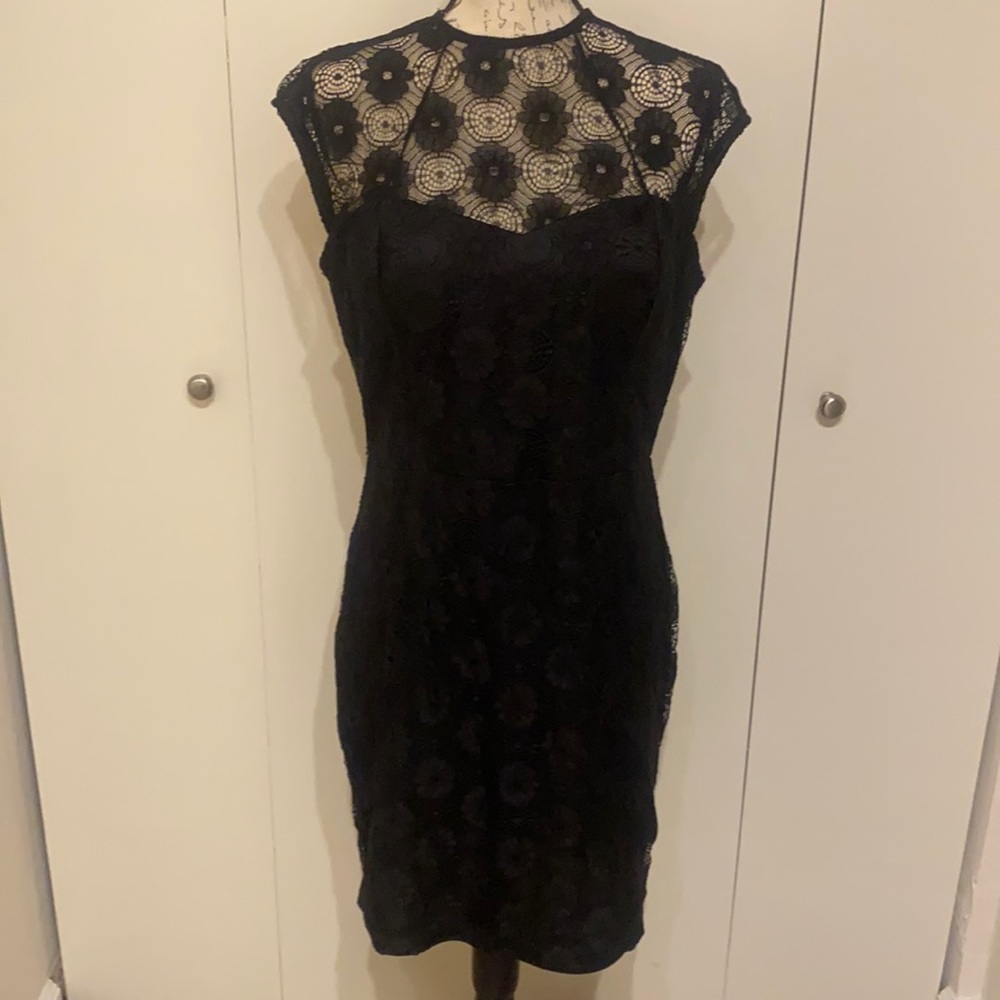 Mystic Black High collar wiggle dress